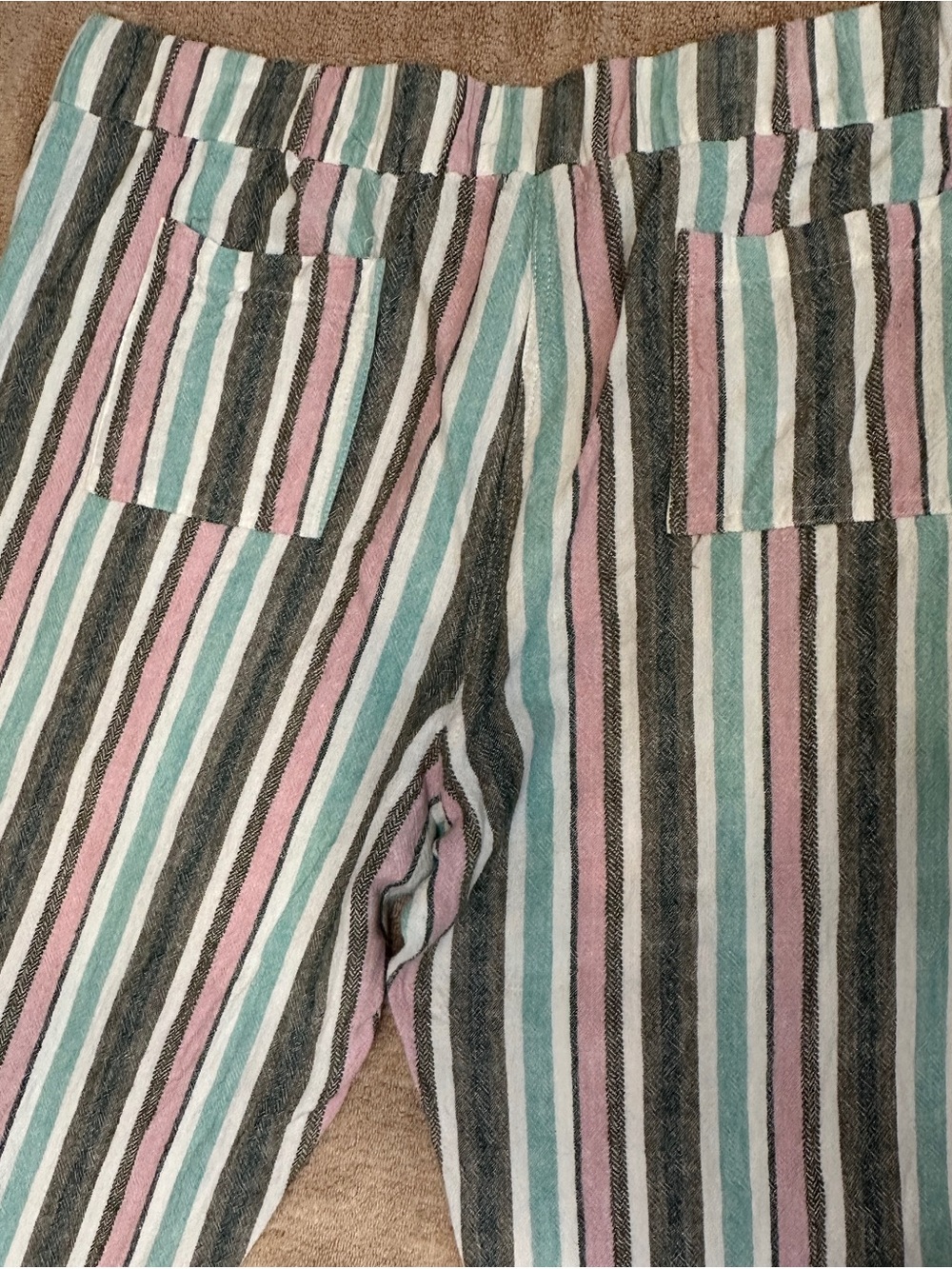 For Cynthia Striped Wide-Leg Pants in Pink, Teal & Black